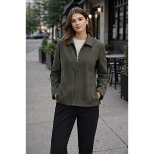 Vintage Wool Zip Jacket Minimalist Amanda Smith Pure Wool Line Olive Large